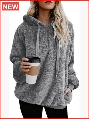 Fuzzy Fleece Oversized Sherpa Jacket Half Zip Pullover Faux Fur Coat